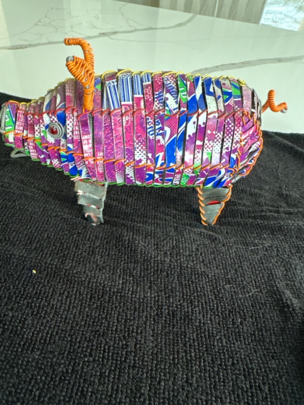 Handmade Recycled Soda Can Pig Sculpture Folk Art‎ Upcycled Metal Animal Decor